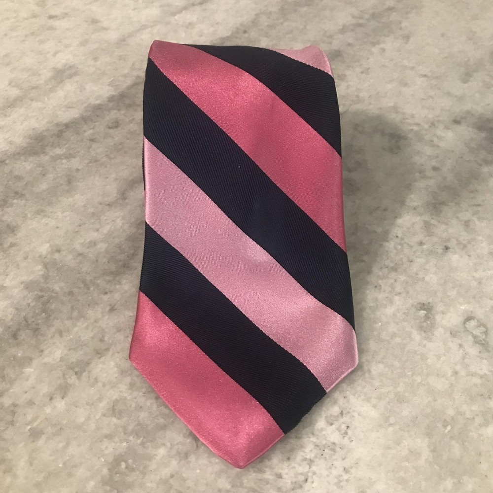 Dion Signature Tie Mens Pink Black Striped Classic Necktie Formal Silk 58x3in